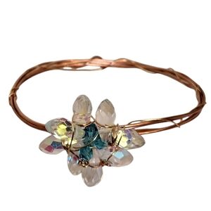 Handmade Copper Wire Bangle  Teardrop Aurora Borealis Beads​